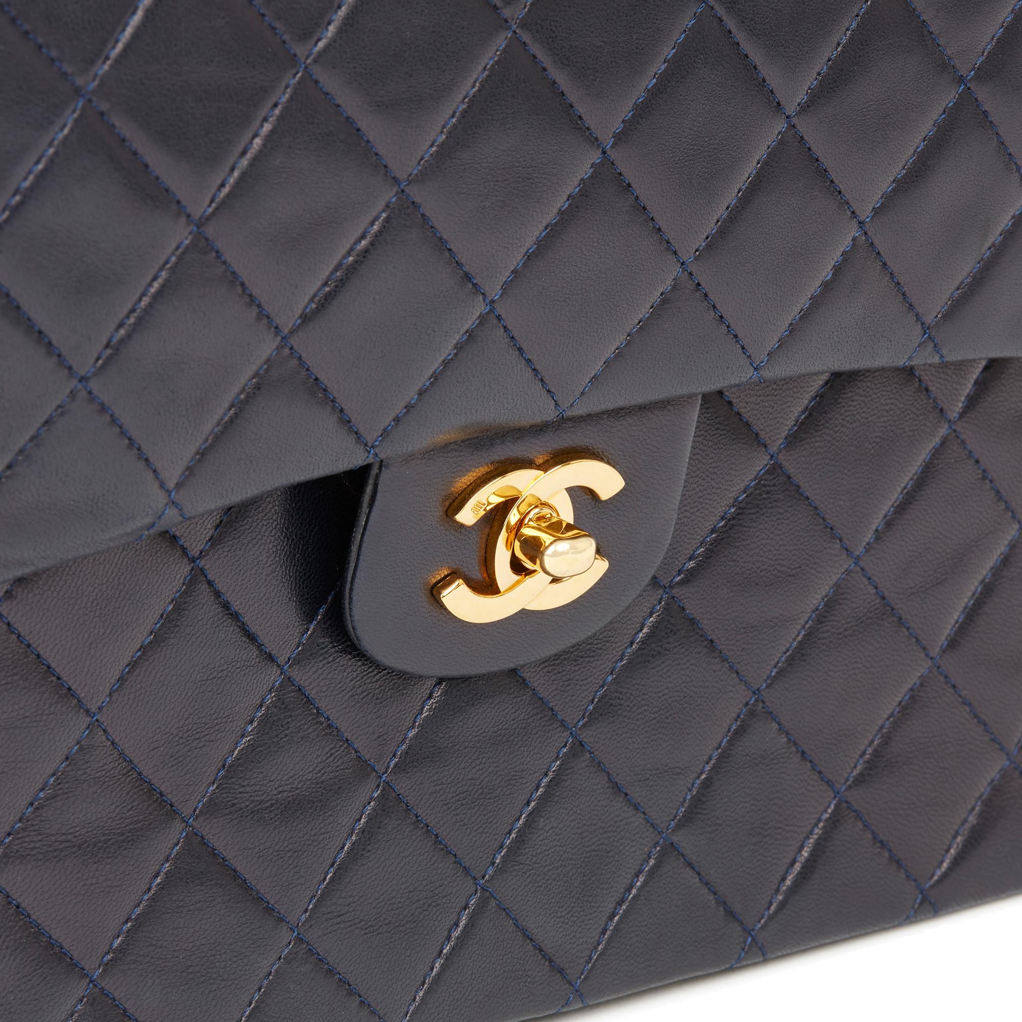 1989 Chanel Navy Quilted Lambskin Vintage Medium Tall Classic Double Flap Bag 1