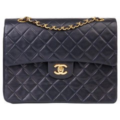 1989 Chanel Navy Quilted Lambskin Vintage Medium Tall Classic Double Flap Bag 1989 Chanel Navy Quilted Lambskin Vintage Medium Tall Classic Double Flap Bag