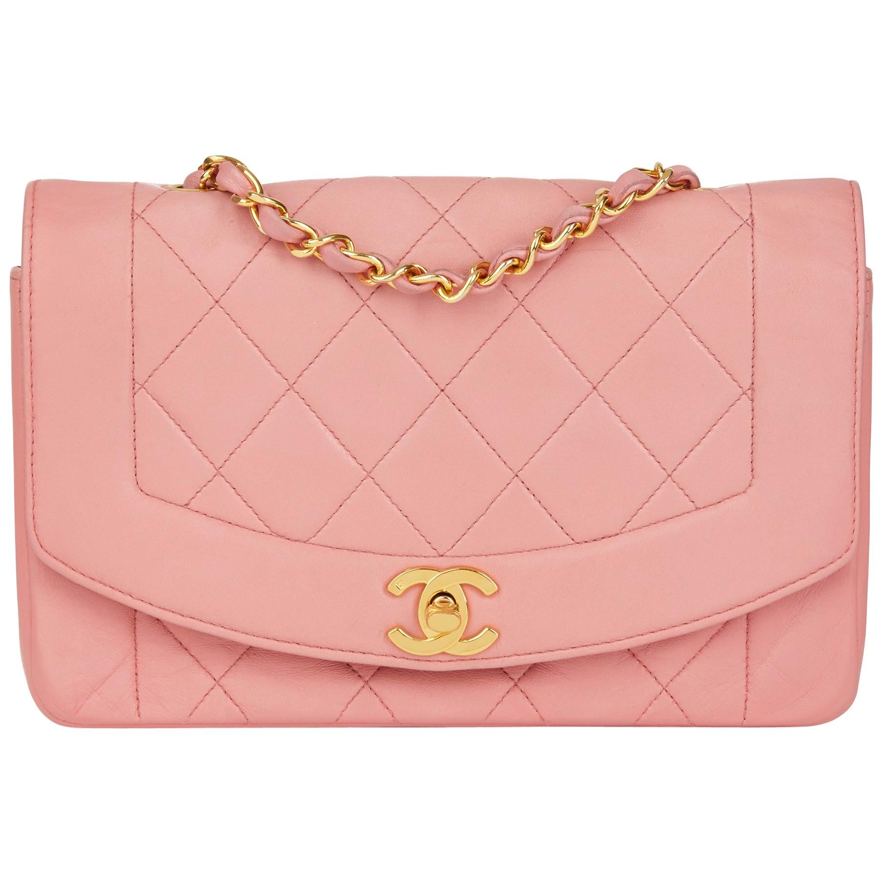 1989 Chanel Pink Quilted Lambskin Vintage Small Diana Classic