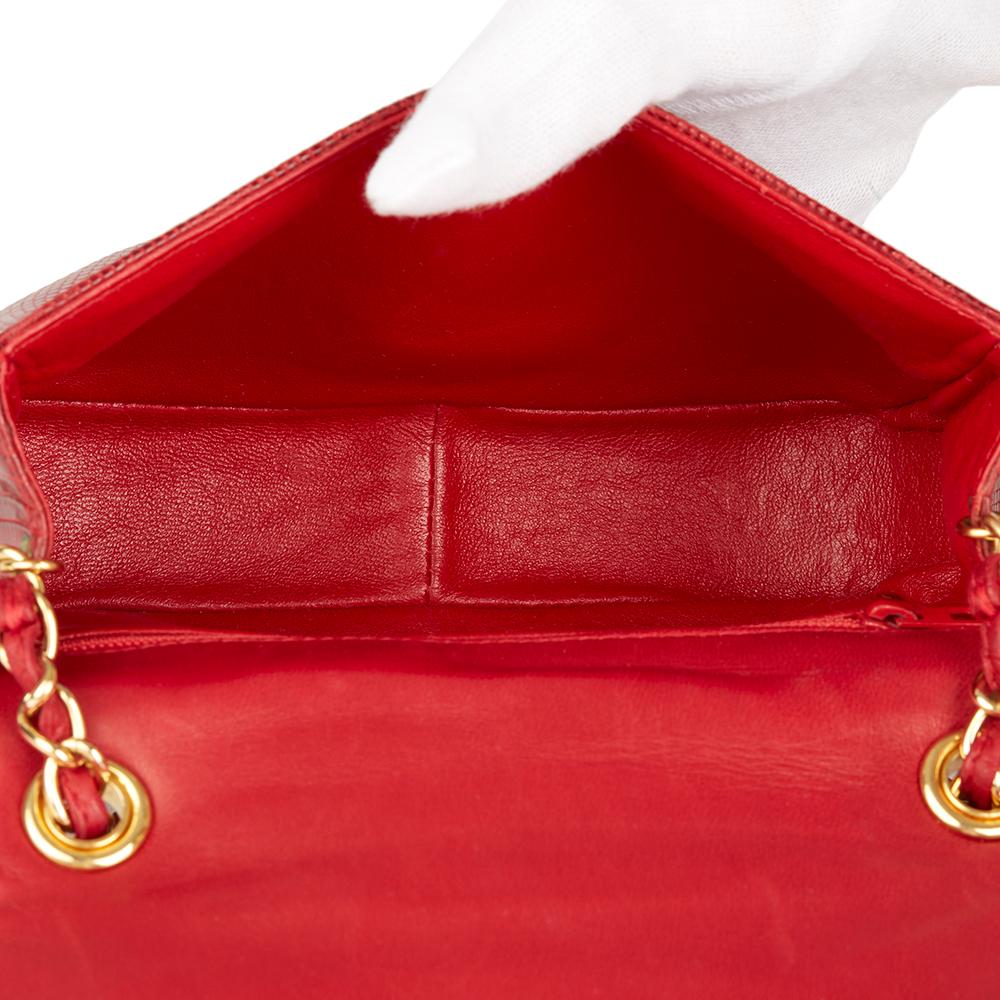 1989 Chanel Red Lizard Leather Vintage Timeless Mini Flap Bag 3