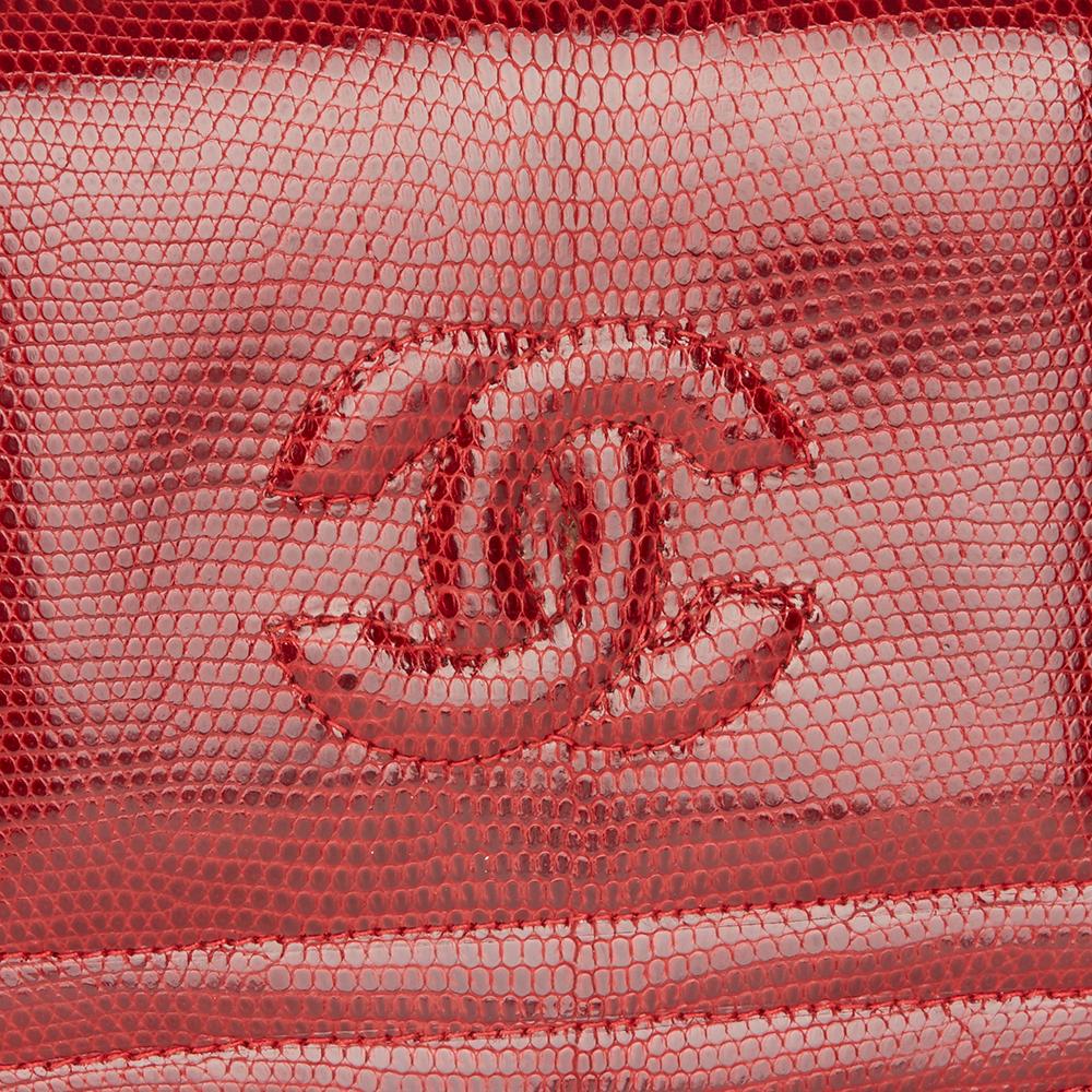 1989 Chanel Red Lizard Leather Vintage Timeless Mini Flap Bag In Excellent Condition In Bishop's Stortford, Hertfordshire