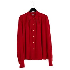 Retro 1989 Chanel Red Silk Pleated Blouse FR40