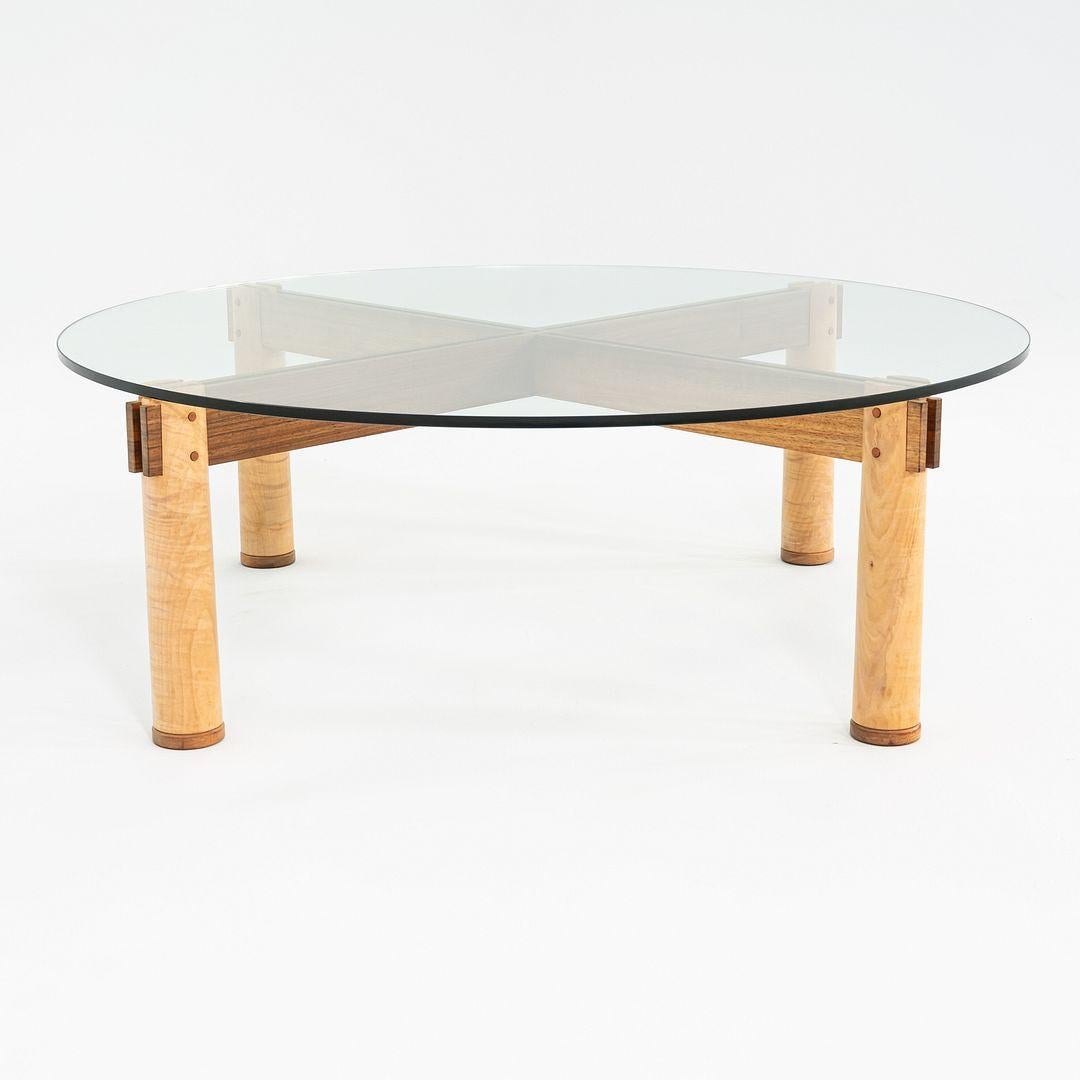 1989 Christopher Weiland Studio Craft Glass and Wood Coffee Table in Curly Maple For Sale 4