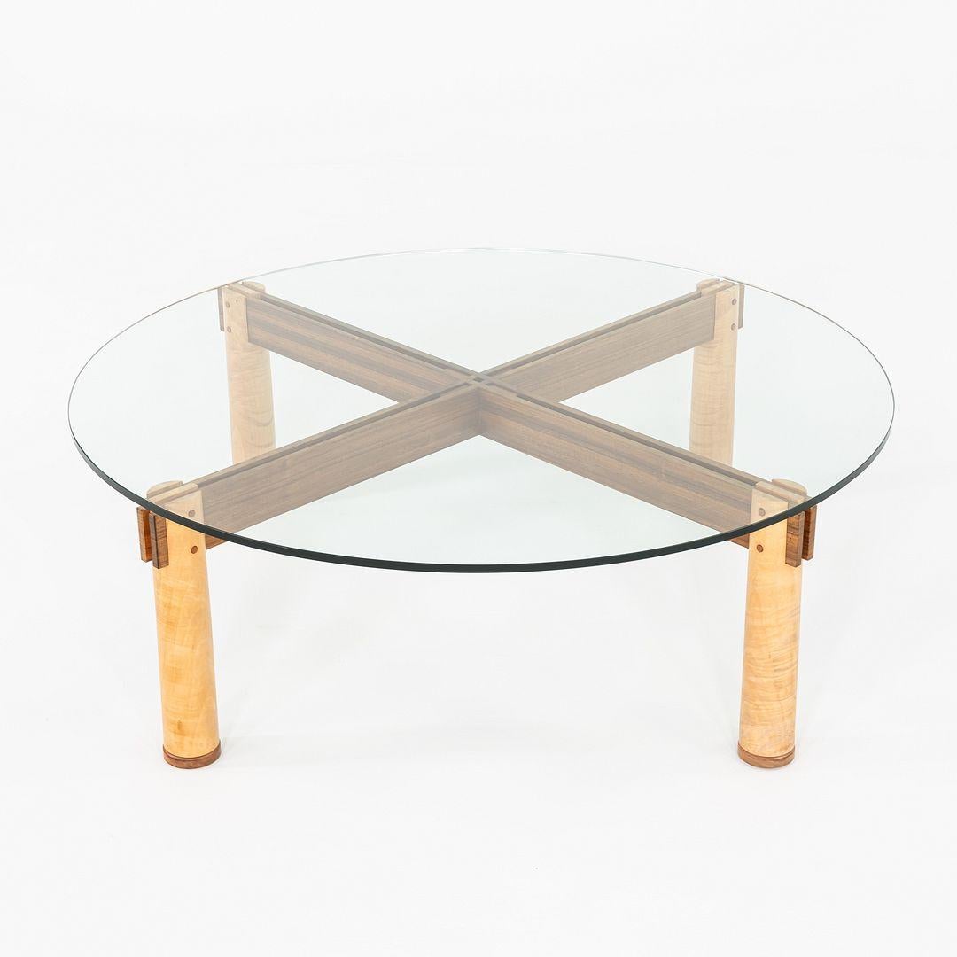 Modern 1989 Christopher Weiland Studio Craft Glass and Wood Coffee Table in Curly Maple For Sale