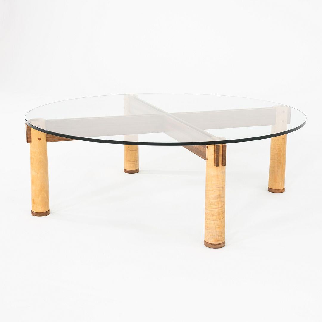 American 1989 Christopher Weiland Studio Craft Glass and Wood Coffee Table in Curly Maple For Sale
