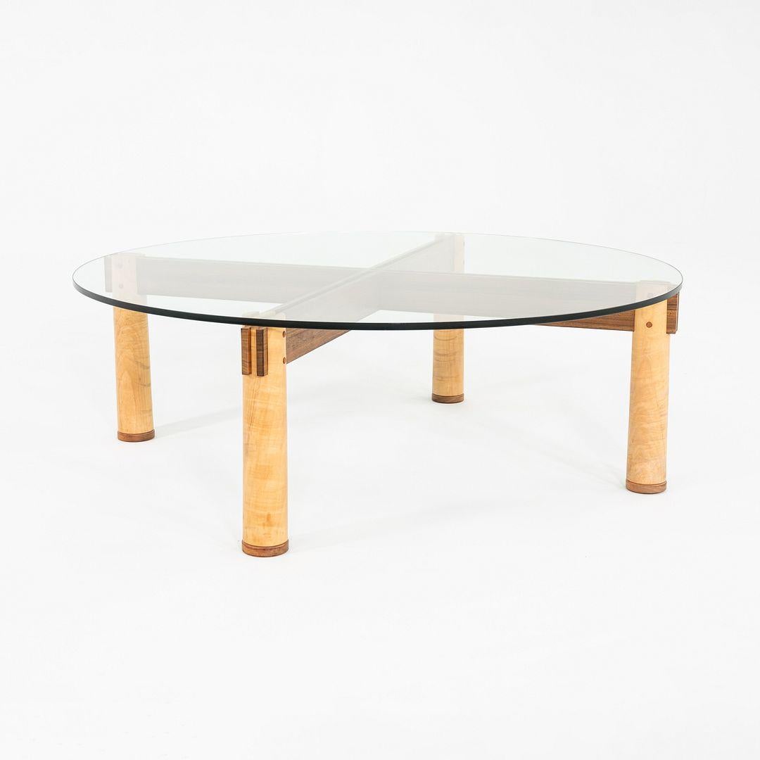 1989 Christopher Weiland Studio Craft Glass and Wood Coffee Table in Curly Maple For Sale 2