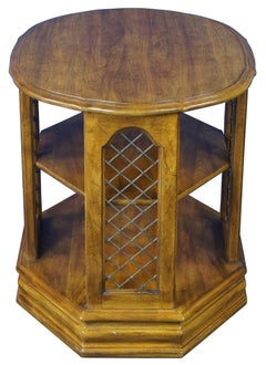 1989 Davis Cabinet Walnut 3 Tiered Octagonal Oval Side End Book Table Lattice