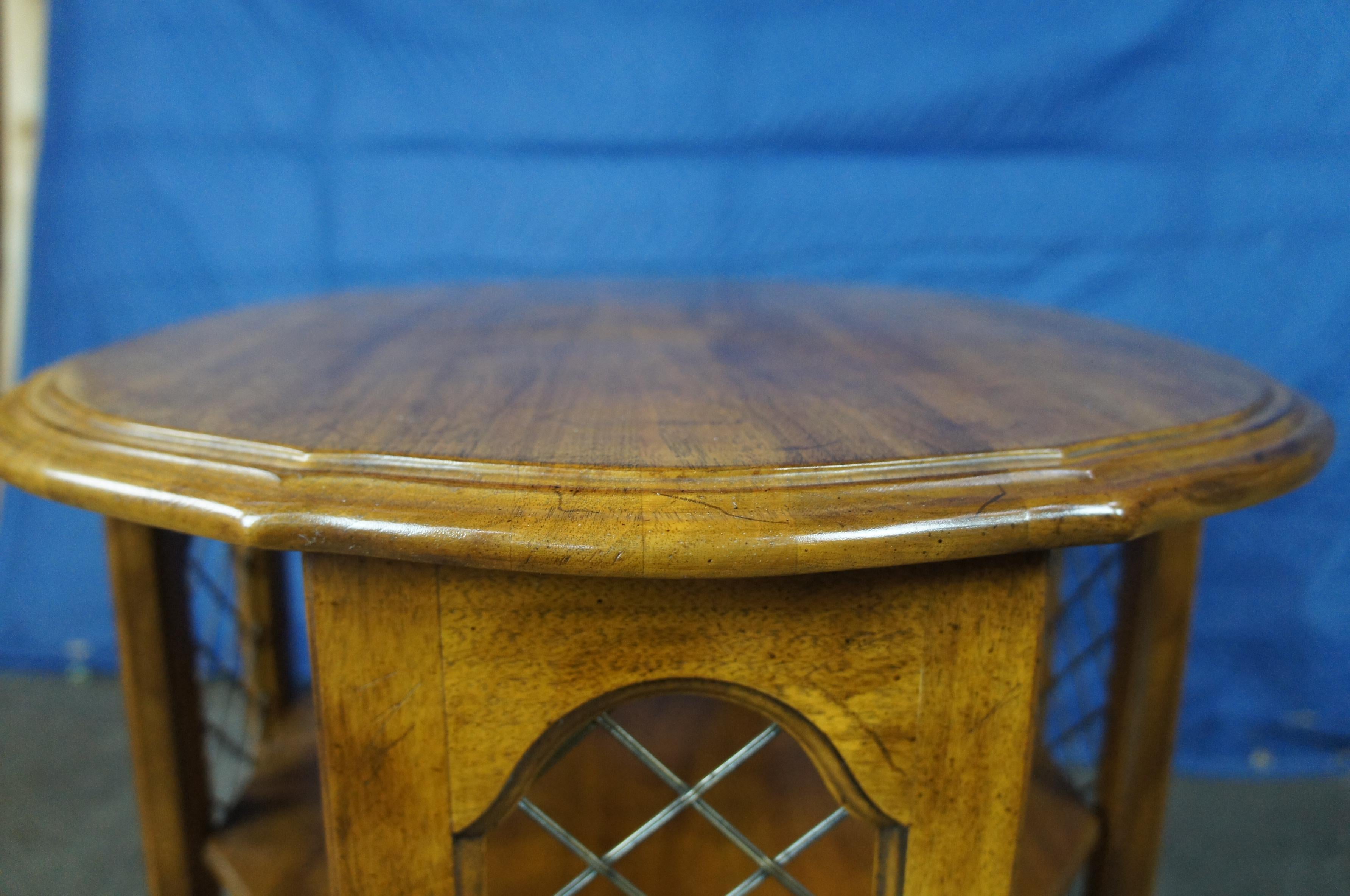 1989 Davis Cabinet Walnut 3 Tiered Octagonal Oval Side End Book Table Lattice 5