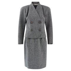 1989 Documented Valentino Grey Wool Double Breasted Skirt Suit