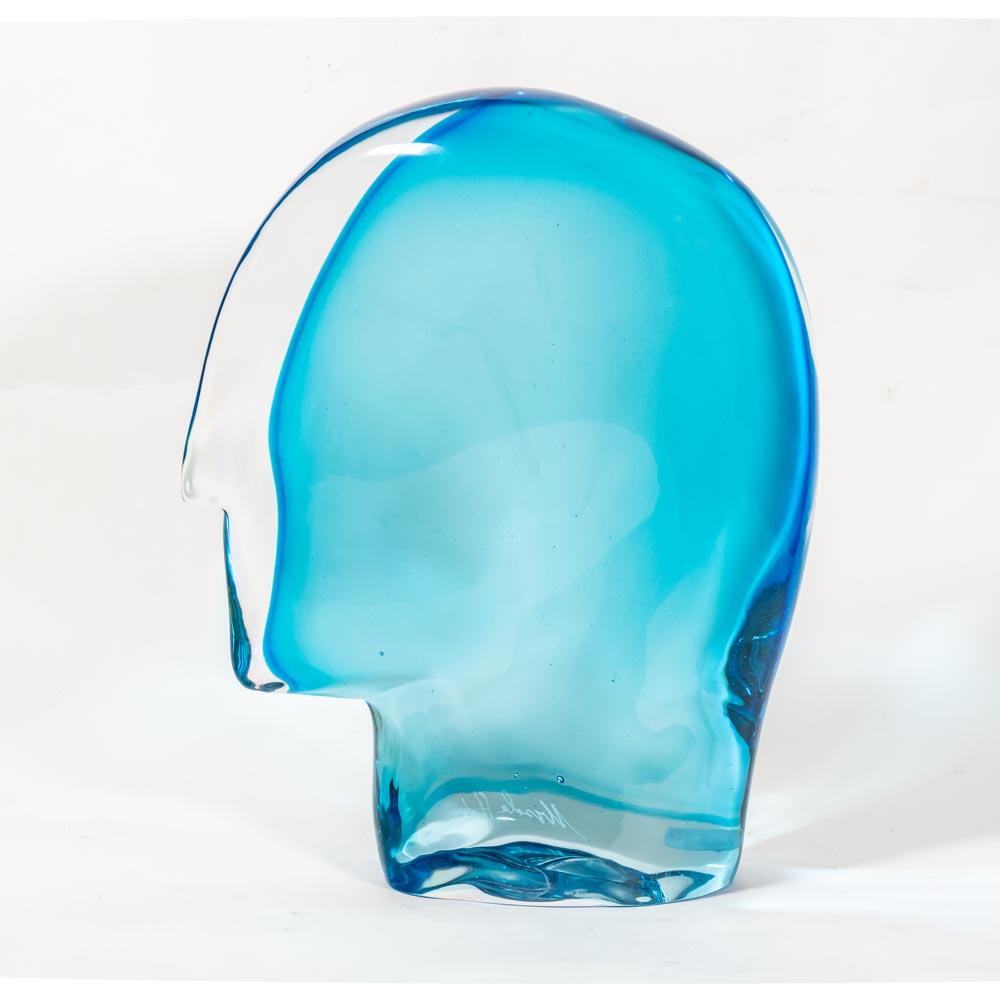 Italian 1989 Ego Art Glass Sculpture Light Blue Murano Glass by Artist Ursula Huber For Sale