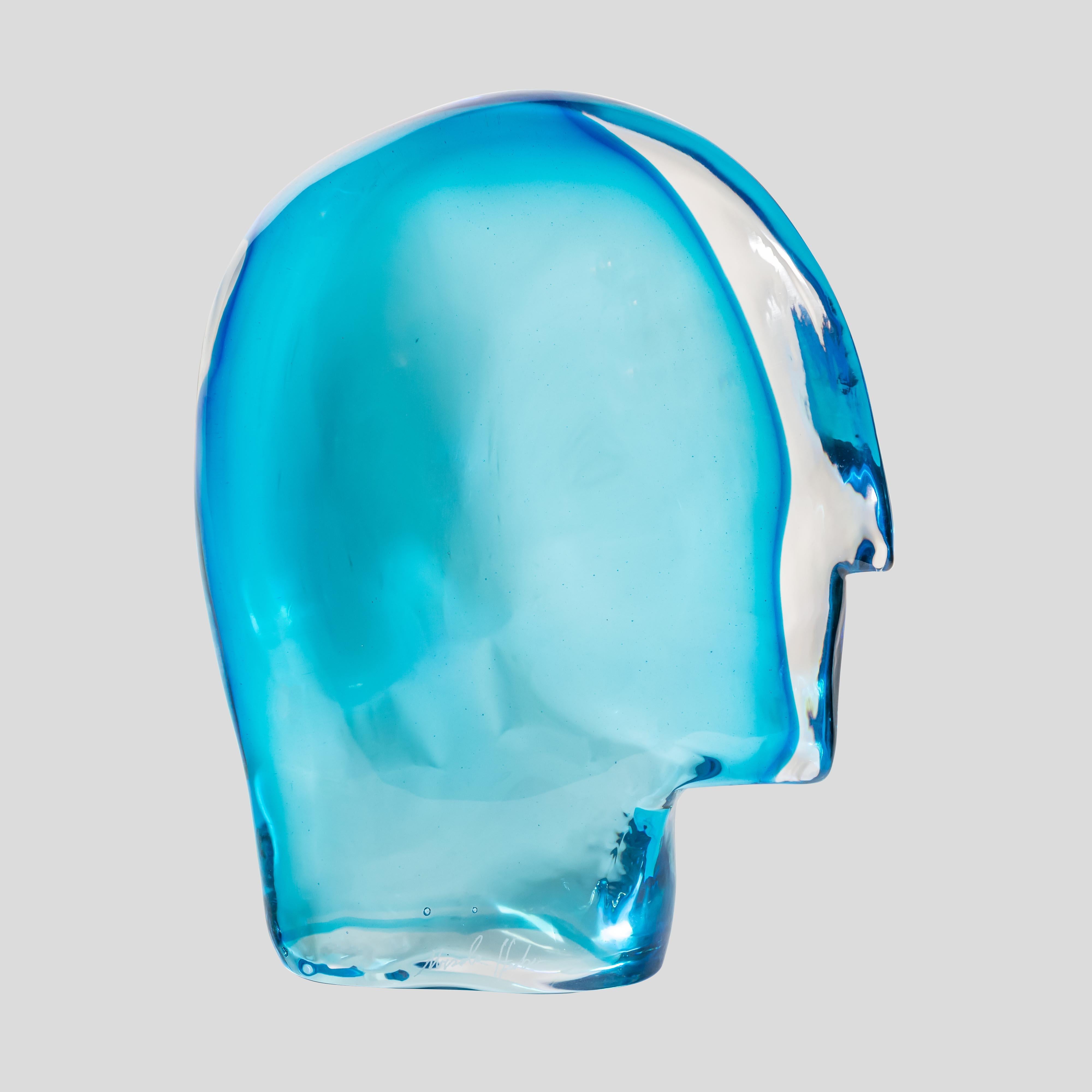 1989 Ego Art Glass Sculpture Light Blue Murano Glass by Artist Ursula Huber In Excellent Condition For Sale In London, GB