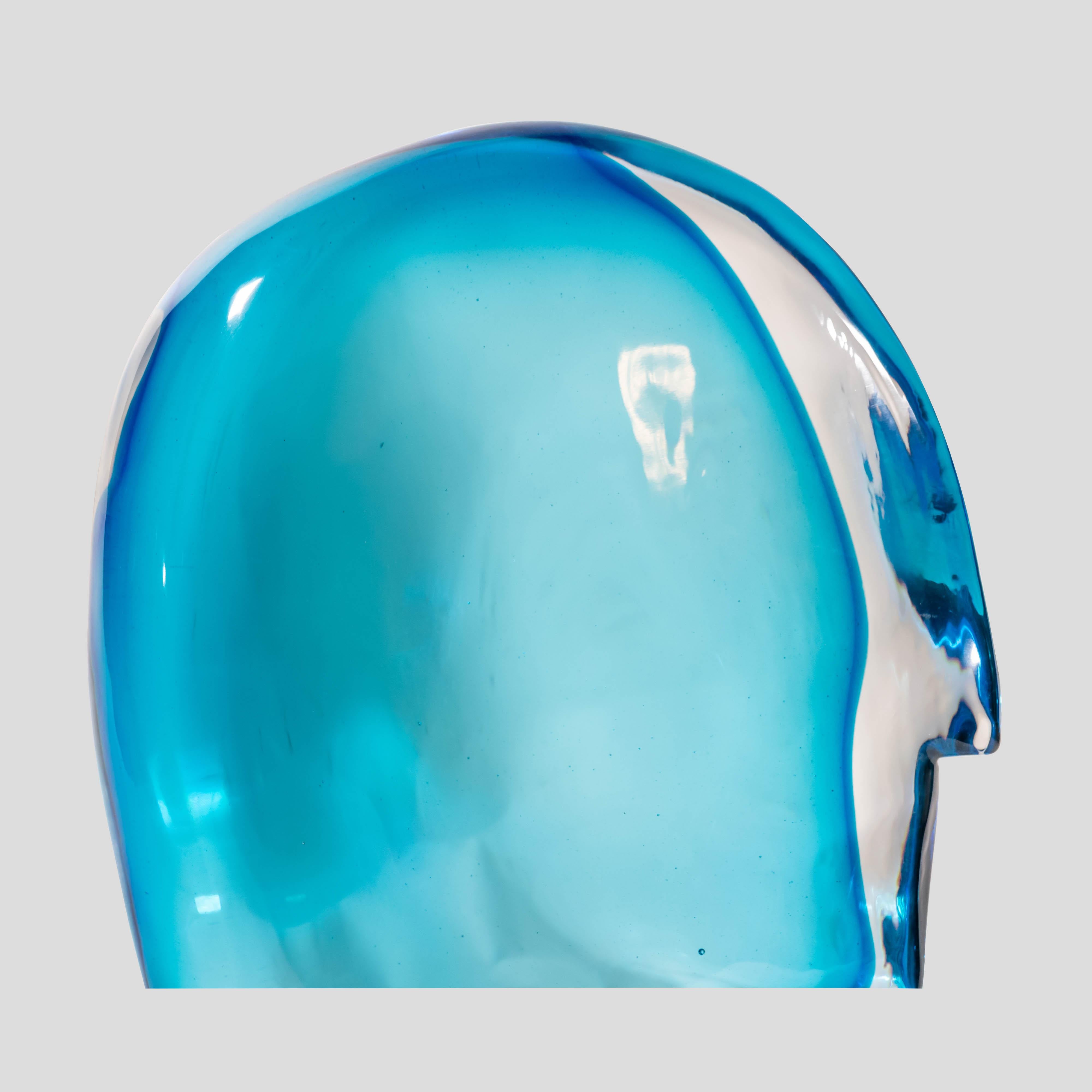Contemporary 1989 Ego Art Glass Sculpture Light Blue Murano Glass by Artist Ursula Huber For Sale
