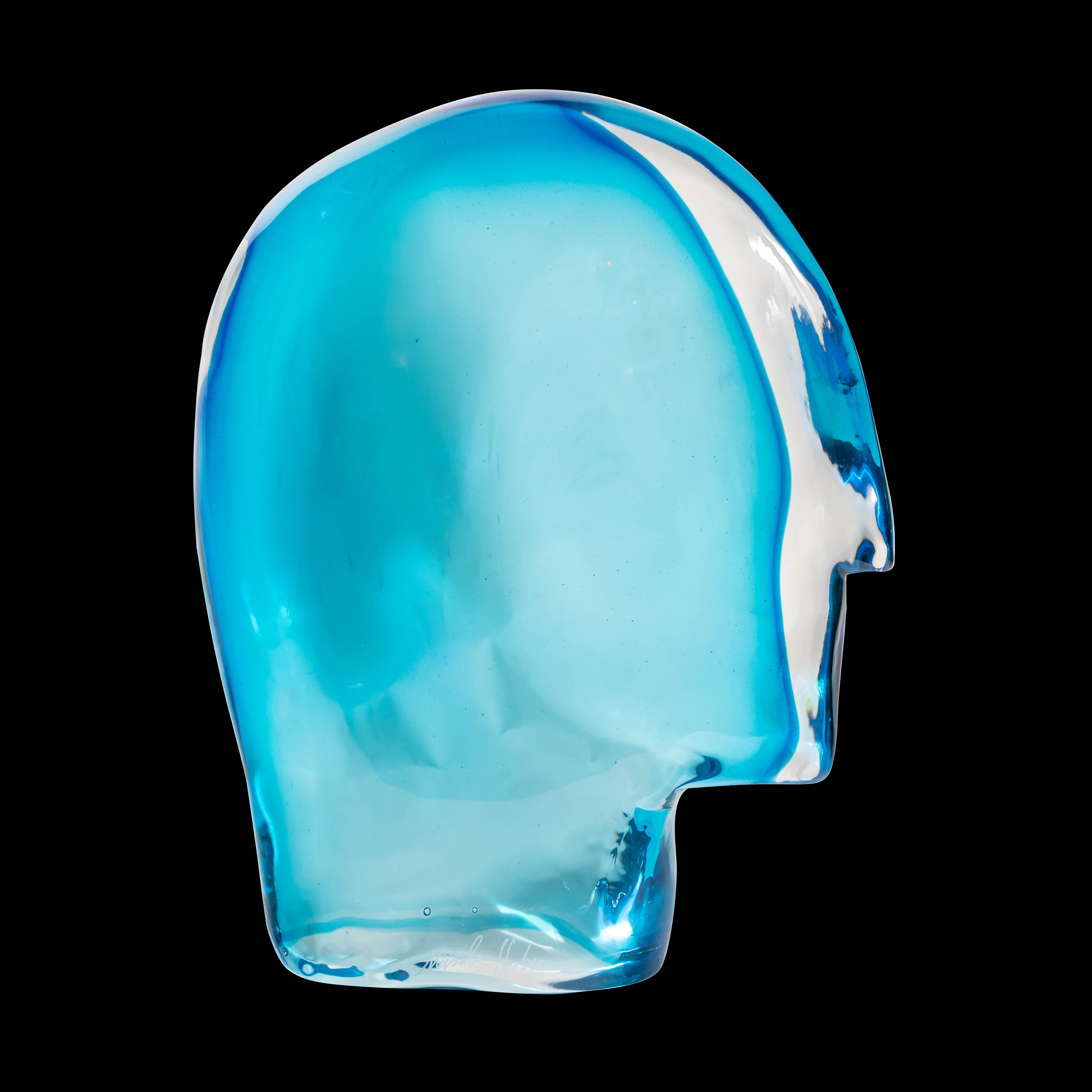 1989 Ego Art Glass Sculpture Light Blue Murano Glass by Artist Ursula Huber For Sale 1