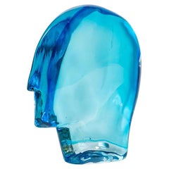 1989 Ego Art Glass Sculpture Light Blue Murano Glass by Artist Ursula Huber
