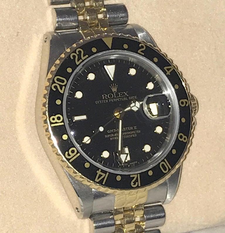 Montre-bracelet Rolex GMT Master II bi métallisée or et acier, boîte et papiers d'origine, 1989 en vente 8