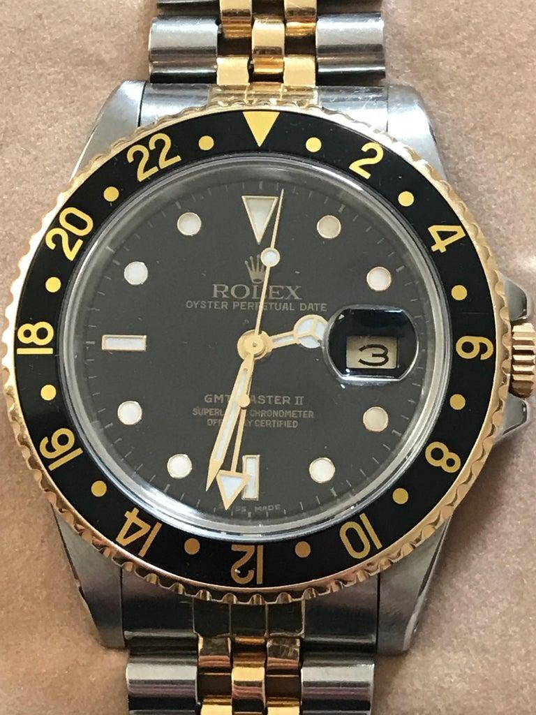 Men's 1989 Full Set Rolex GMT Master II Bi Metal Gold Steel Wristwatch Box Papers Etc For Sale
