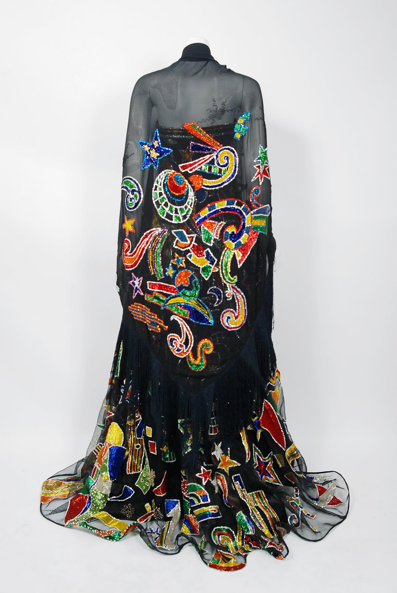 Archival 1989 Gianni Versace Haute Couture Beaded Circus Novelty Gown and Shawl For Sale 5
