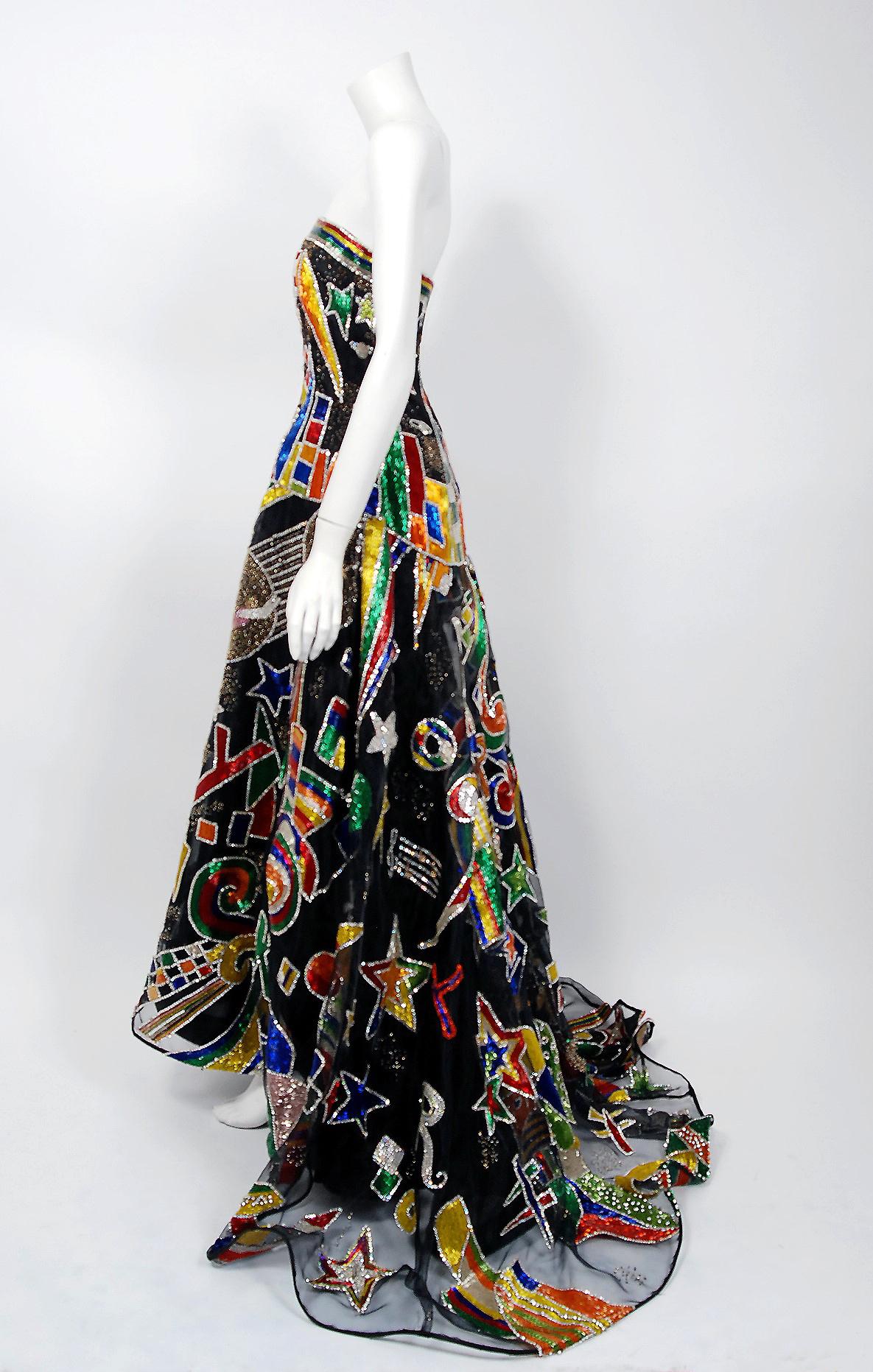 Vintage 1989 Gianni Versace Haute Couture Beaded Circus Novelty Gown and Shawl For Sale 5