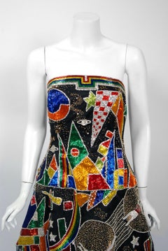 Archival 1989 Gianni Versace Haute Couture Beaded Circus Novelty Gown and Shawl