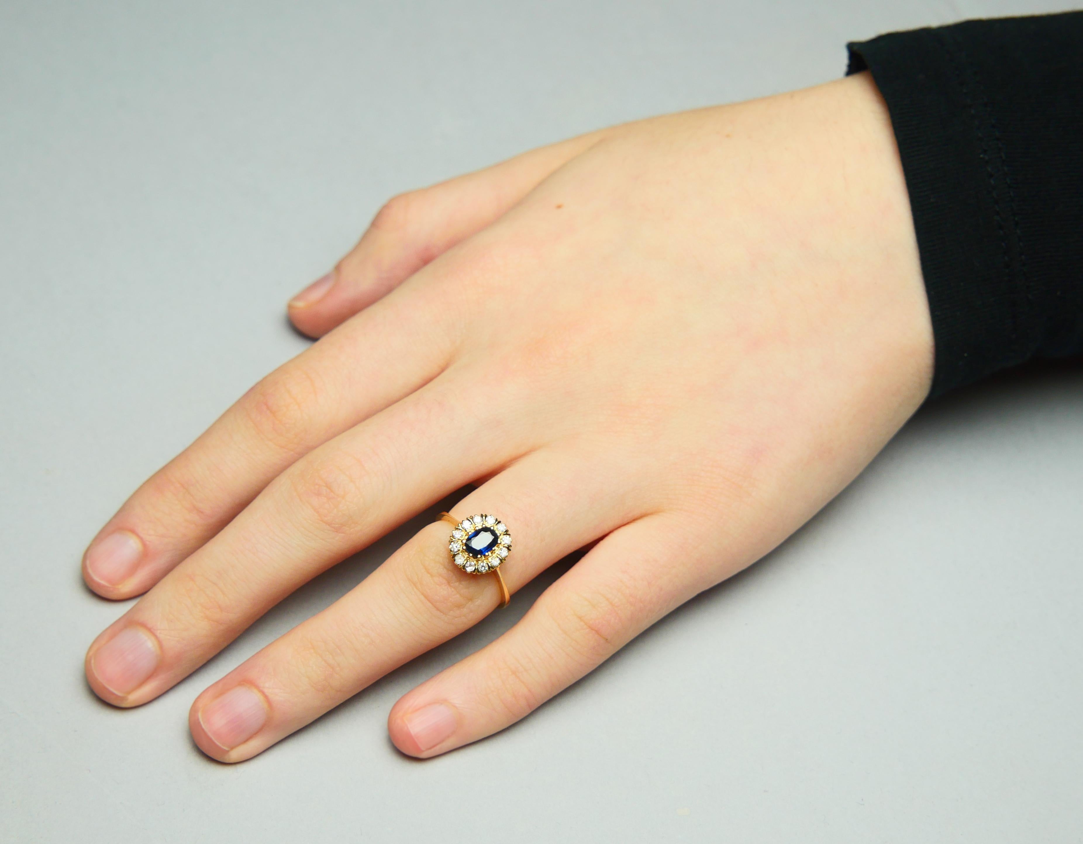 1989 Halo Ring natural 0.75ct Sapphire 0.24ctw Diamonds 18K Gold ØUS6 / 2.4gr For Sale 5