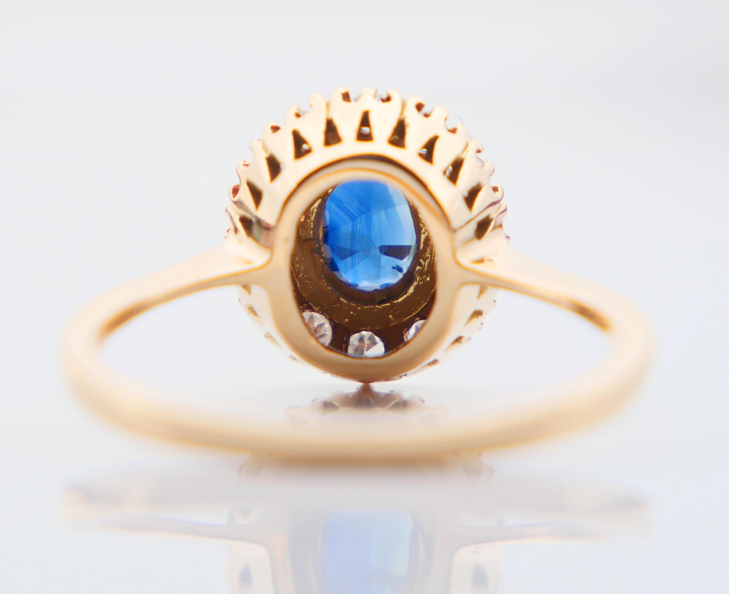 Old European Cut 1989 Halo Ring natural 0.75ct Sapphire 0.24ctw Diamonds 18K Gold ØUS6 / 2.4gr For Sale