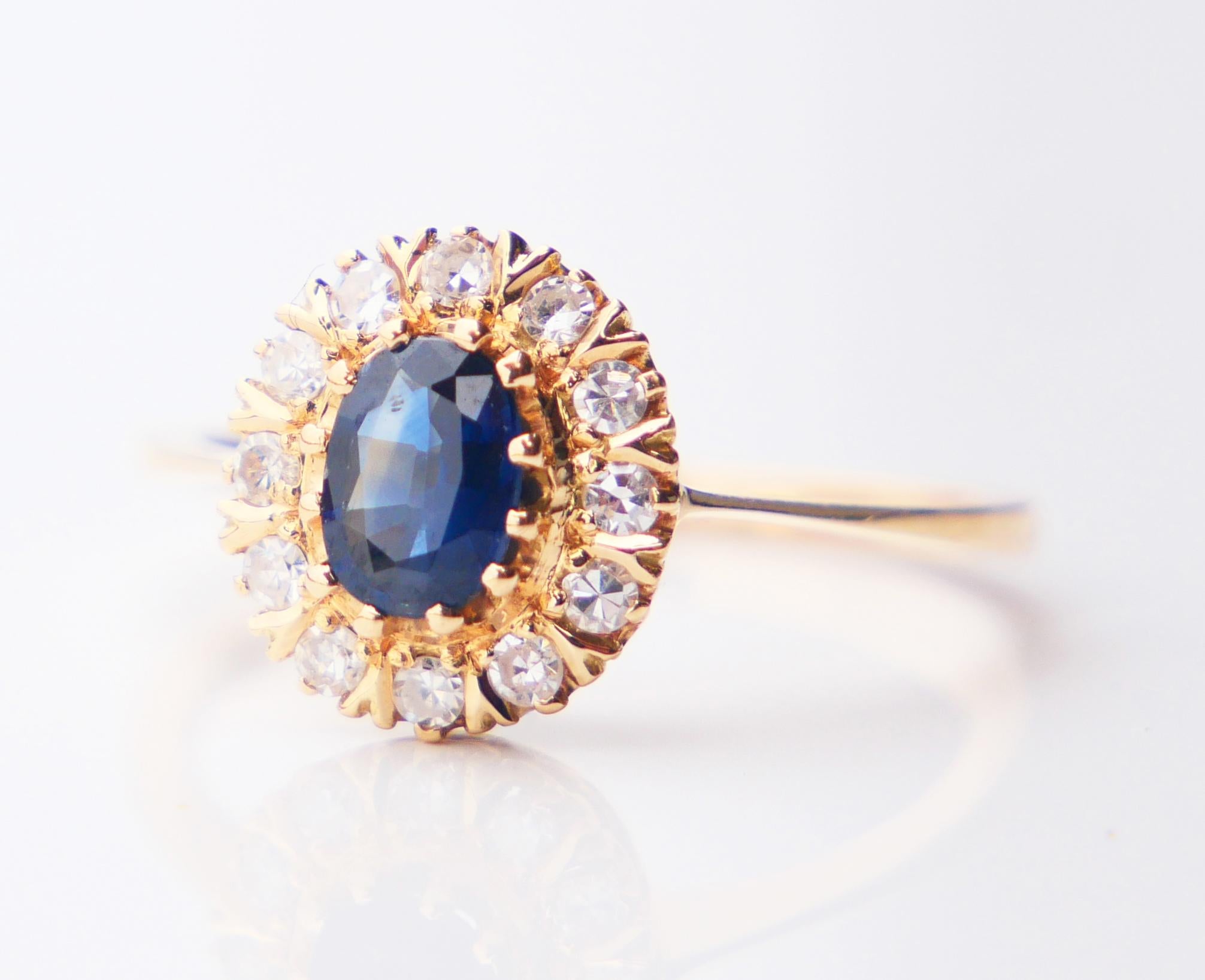 1989 Halo Ring natural 0.75ct Sapphire 0.24ctw Diamonds 18K Gold ØUS6 / 2.4gr For Sale 1