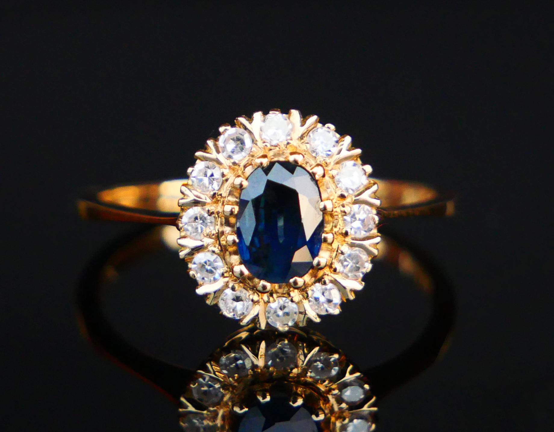 1989 Halo Ring natural 0.75ct Sapphire 0.24ctw Diamonds 18K Gold ØUS6 / 2.4gr For Sale 6