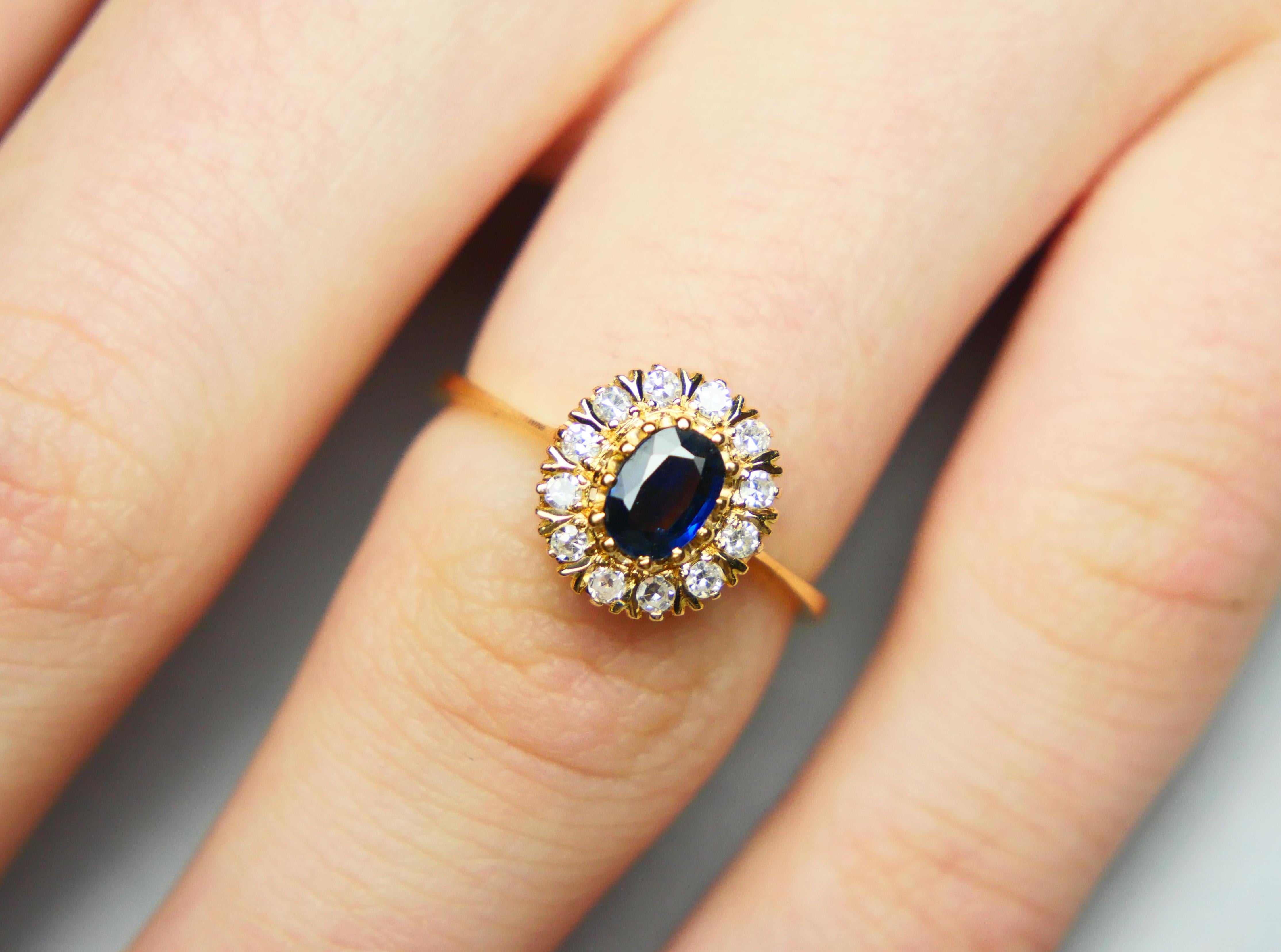 1989 Halo Ring natural 0.75ct Sapphire 0.24ctw Diamonds 18K Gold ØUS6 / 2.4gr For Sale 2