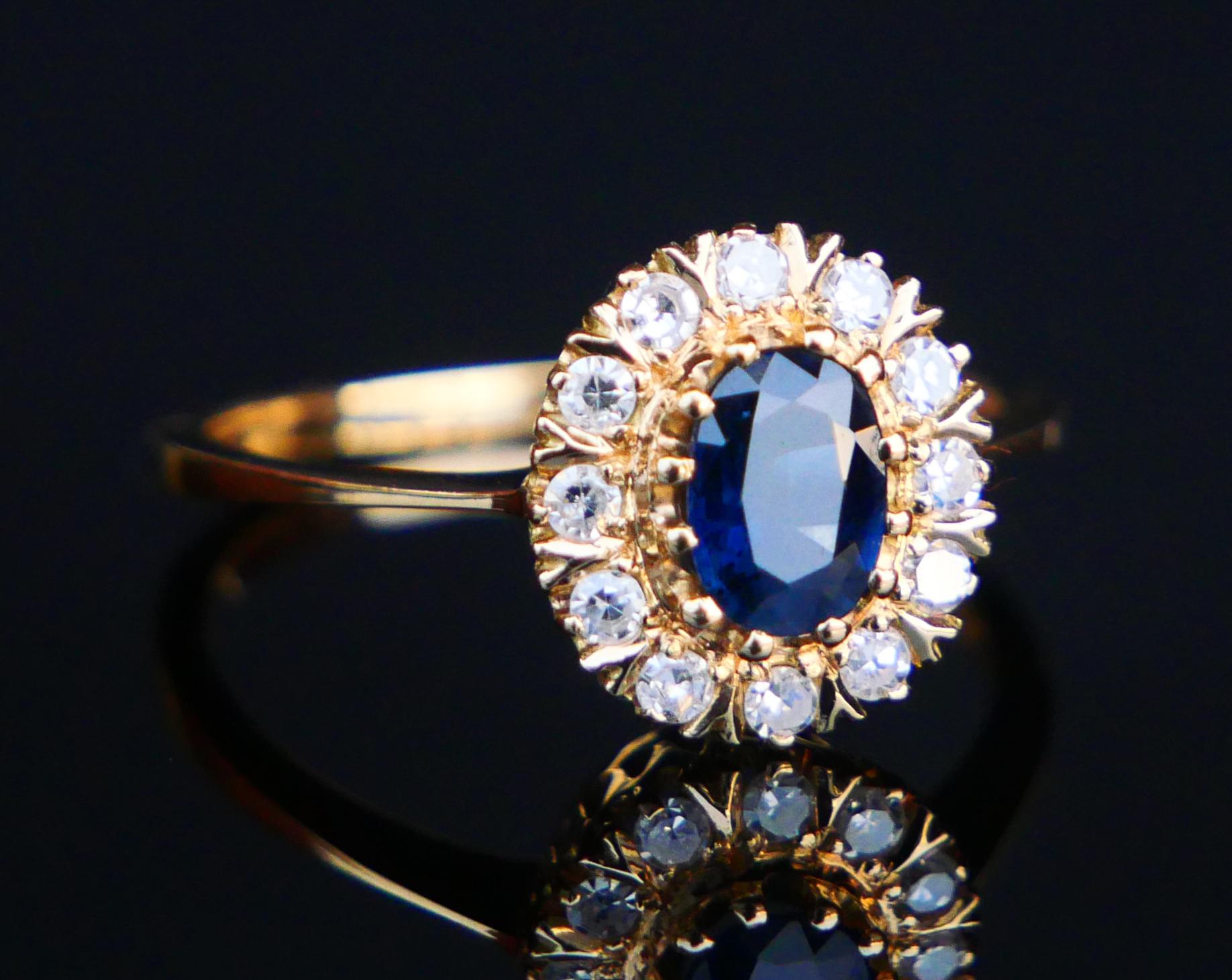 1989 Halo Ring natural 0.75ct Sapphire 0.24ctw Diamonds 18K Gold ØUS6 / 2.4gr For Sale 7