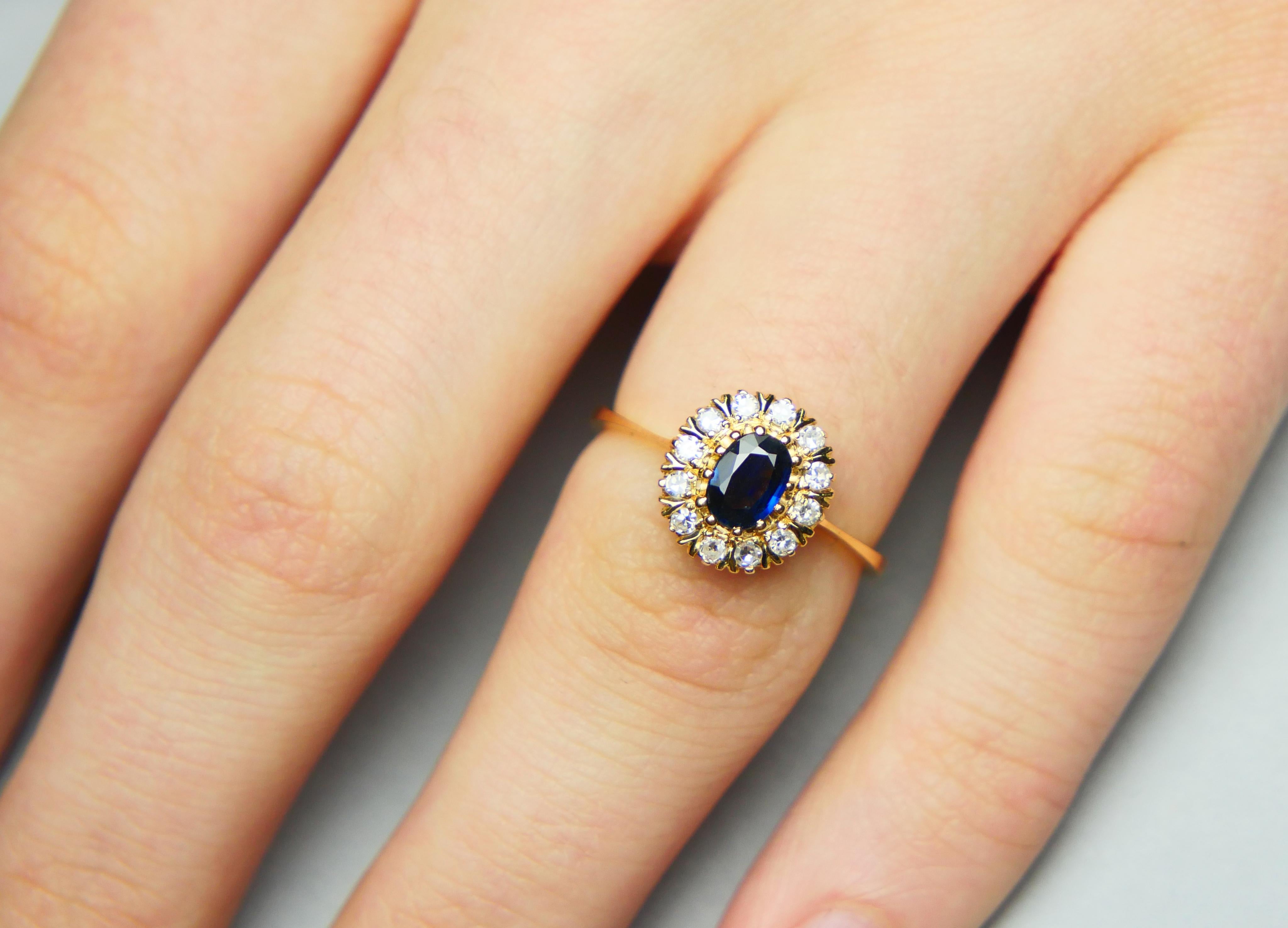 1989 Halo Ring natural 0.75ct Sapphire 0.24ctw Diamonds 18K Gold ØUS6 / 2.4gr For Sale 3