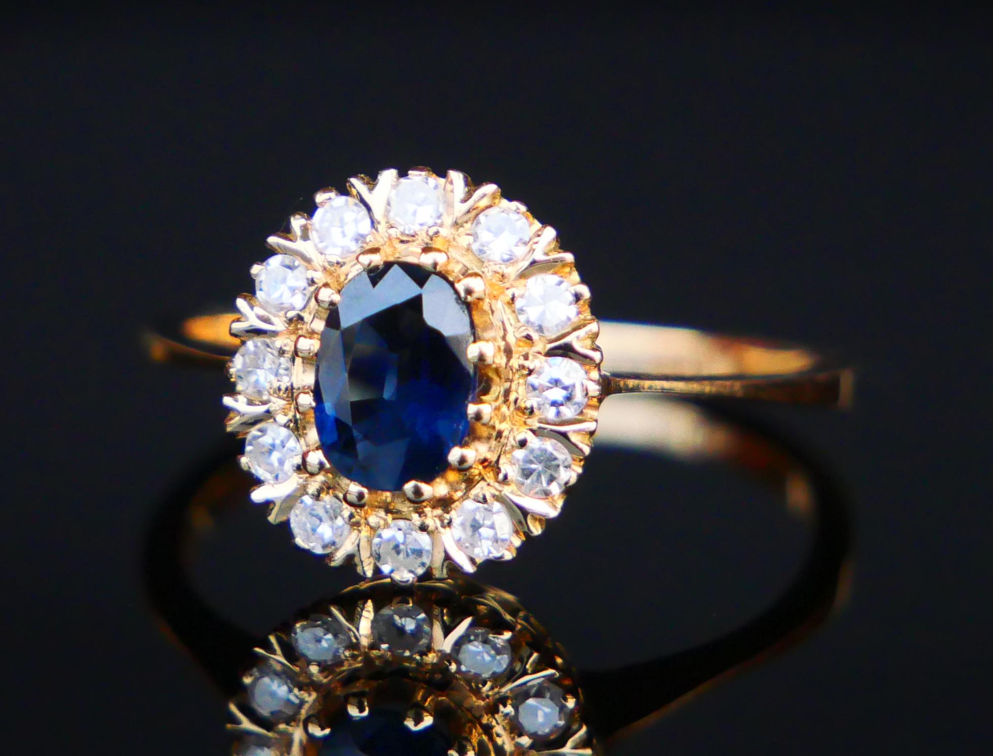 1989 Halo Ring natural 0.75ct Sapphire 0.24ctw Diamonds 18K Gold ØUS6 / 2.4gr For Sale 8