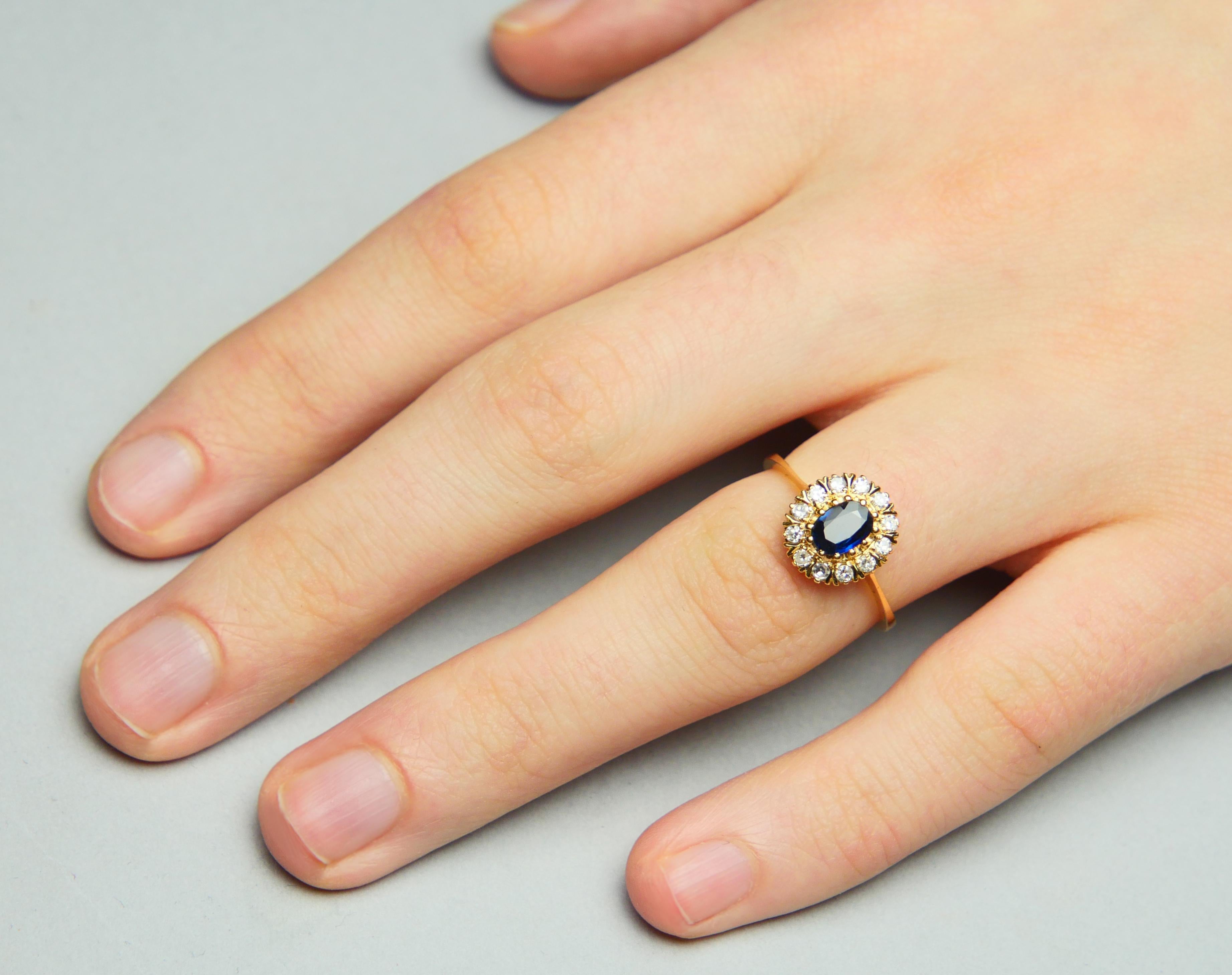 1989 Halo Ring natural 0.75ct Sapphire 0.24ctw Diamonds 18K Gold ØUS6 / 2.4gr For Sale 4