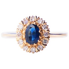 1989 Halo Ring natural ct Sapphire ctw Diamonds 18K Gold ØUS6 / 2.4gr