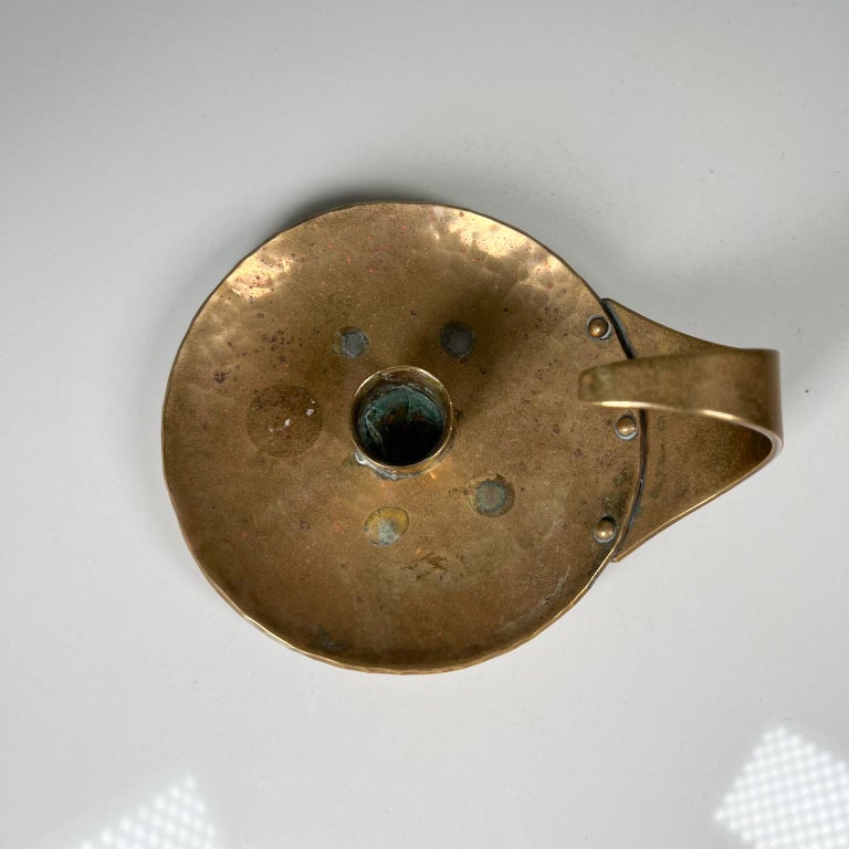 1989 HB Sculptural Chamber Candle Holder Dish in Brass For Sale at 1stDibs