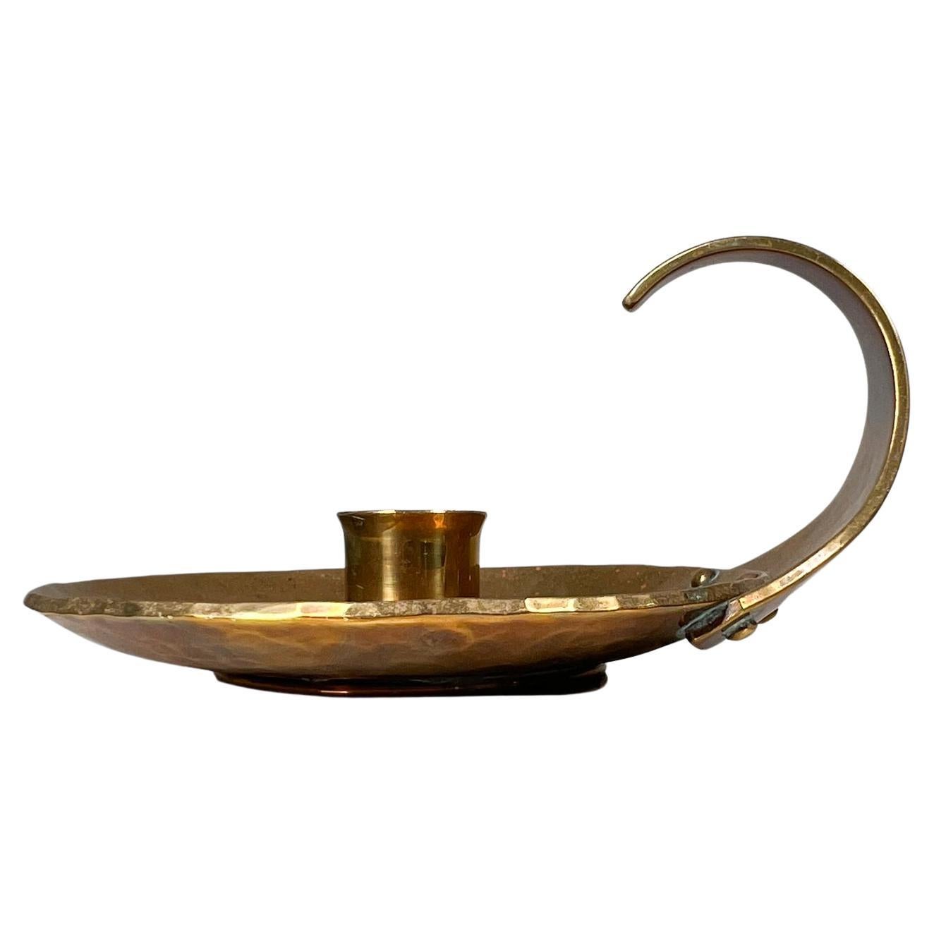 1989 HB Sculptural Chamber Candle Holder Dish in Brass For Sale