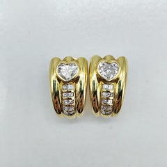 1989 Heart Cut Diamond and Carré Cut Diamond 18K Yellow Gold Omega Back Earrings
