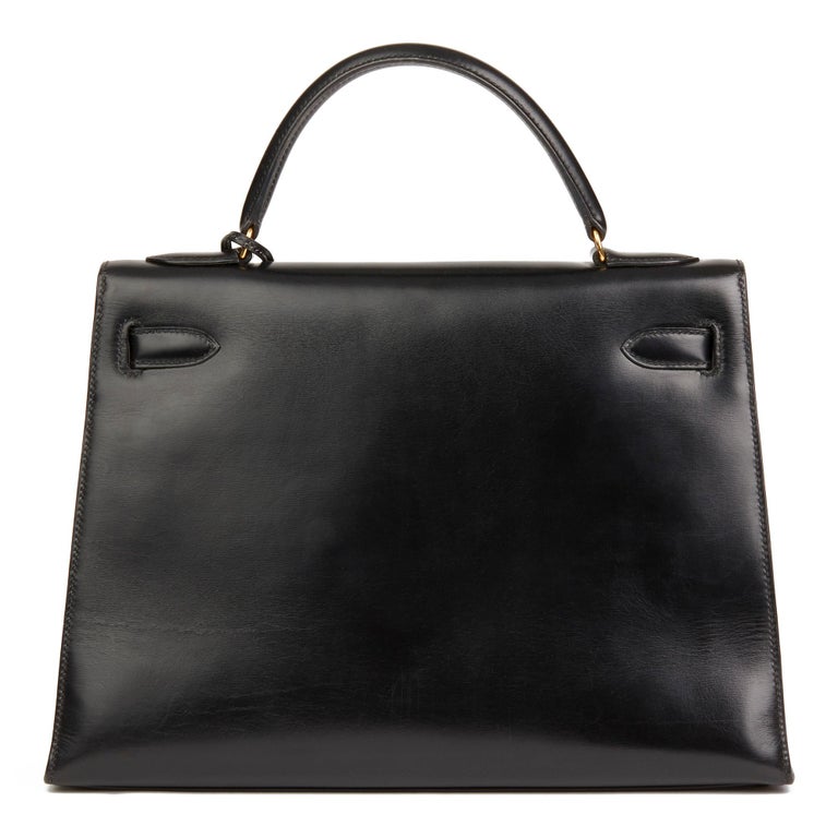 1989 Hermès Black Box Calf Leather Vintage Kelly 32cm Sellier at 1stDibs