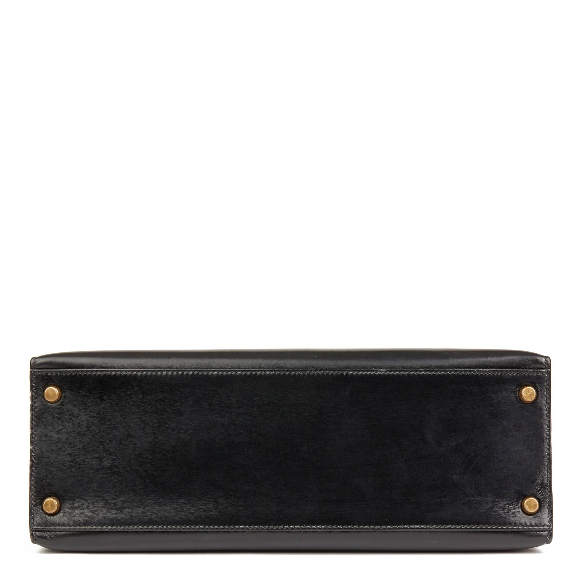 Women's 1989 Hermès Black Box Calf Leather Vintage Kelly 32cm Sellier