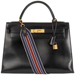 1989 Hermès Black Box Calf Leather Vintage Kelly 32cm Sellier