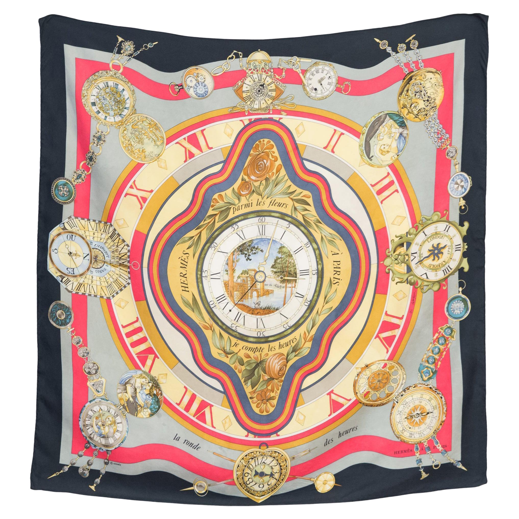 1989 Hermes La Ronde Des Heures von L. Dubigeon Seidenschal