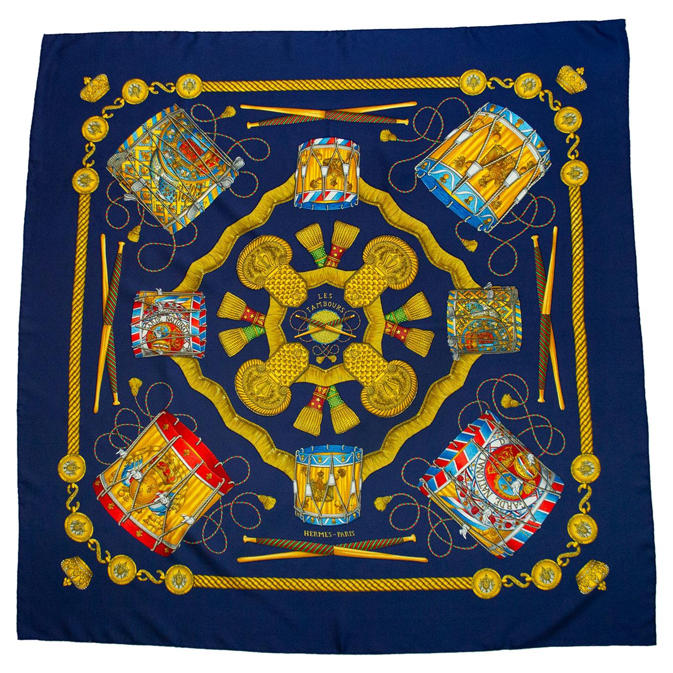 1989 Hermes 'Les Tambours' Silk Scarf