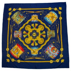 Vintage 1989 Hermes 'Les Tambours' Silk Scarf