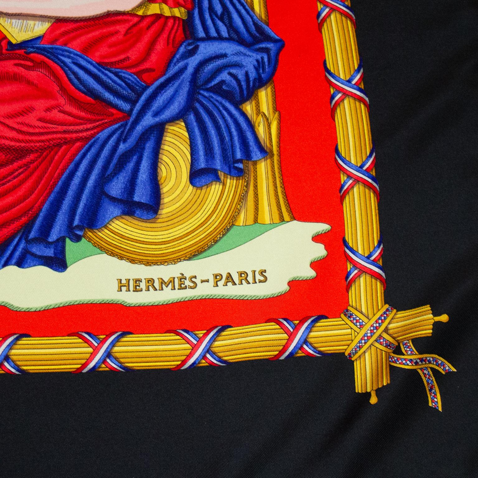 Red 1989 Hermes 'Republique Francaise Liberte Egalite Fraternite' Silk Scarf