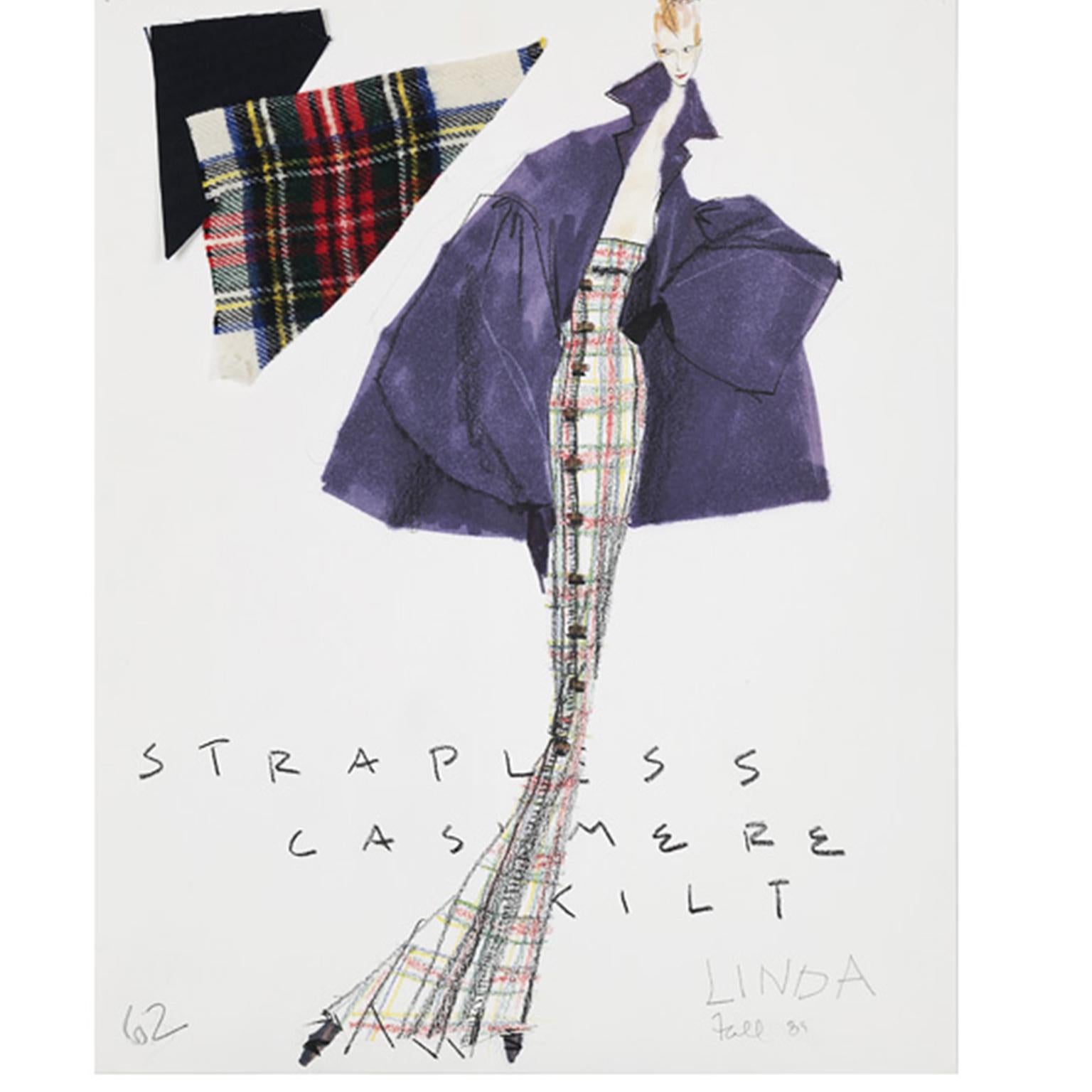 Gray 1989 Isaac Mizrahi Vintage Tartan Plaid Strapless Cashmere Kilt Runway Dress