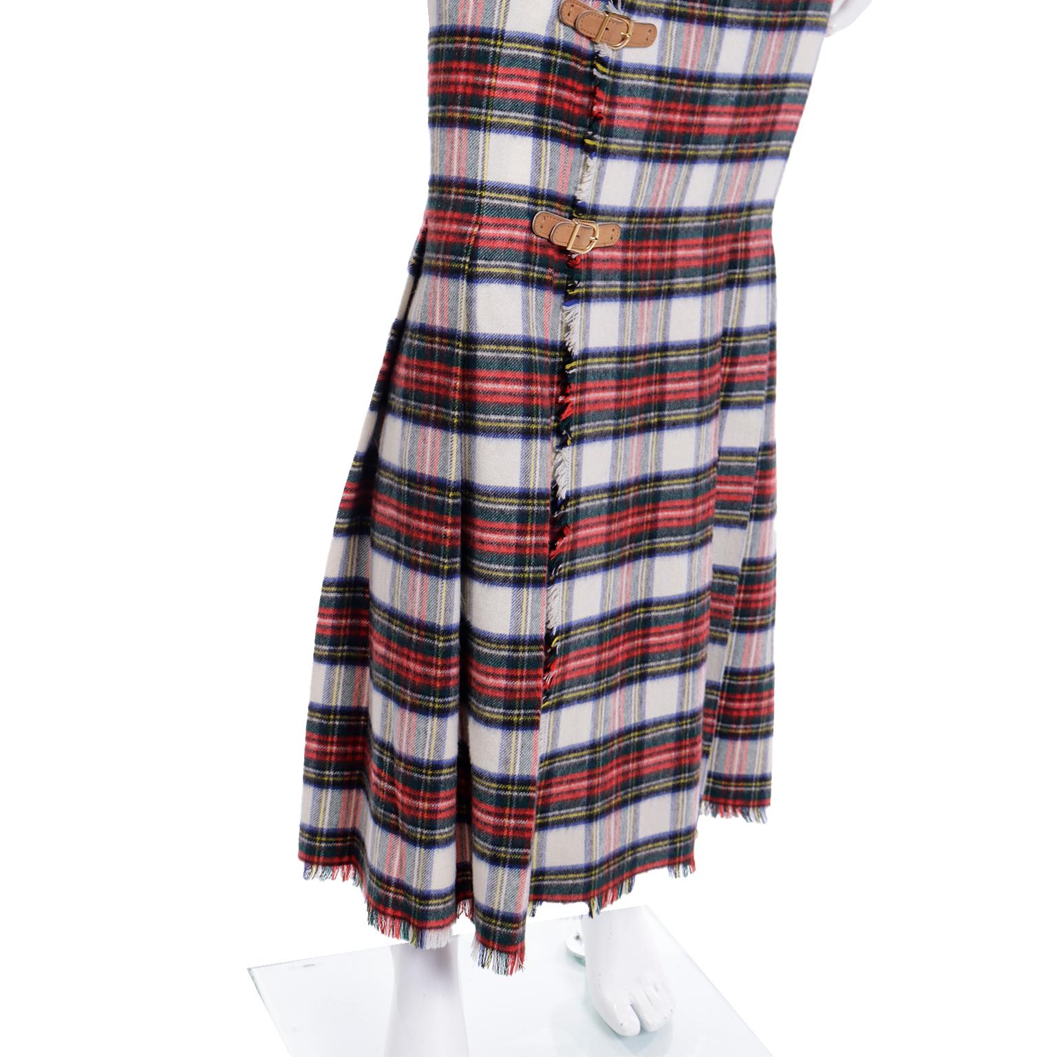 1989 Isaac Mizrahi Vintage Tartan Plaid Strapless Cashmere Kilt Runway Dress 3