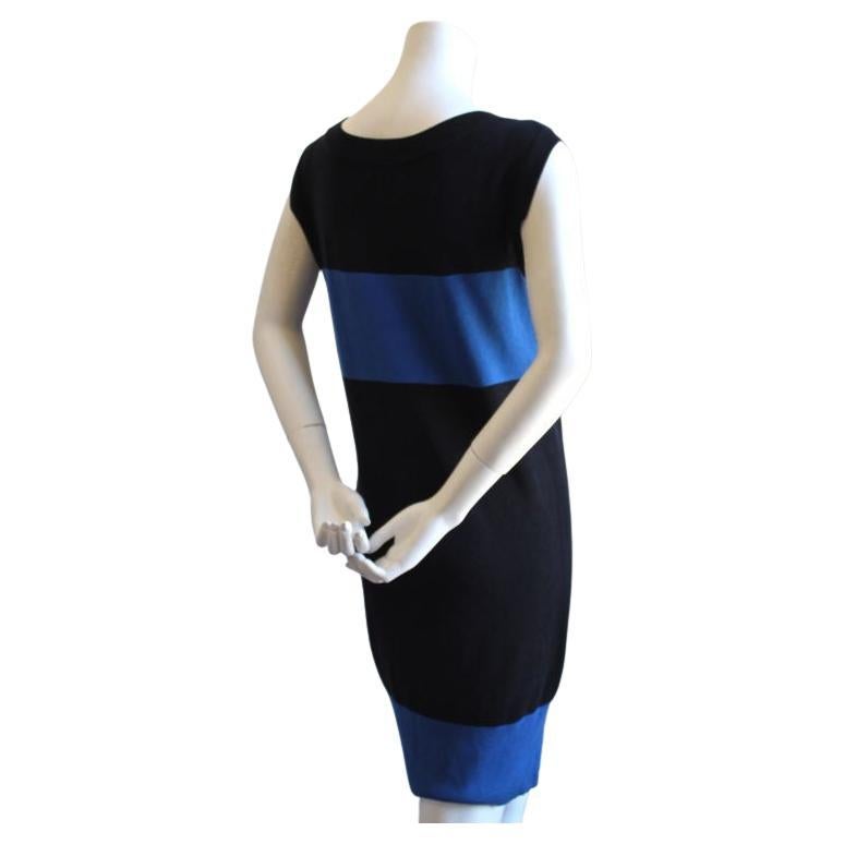 Very comfortable jet black and bright blue dress from Issey Miyake dating to spring of 1989 as seen on the runway. Labeled a size M, although the sizing is somewhat flexible. Dress measures approximately 38