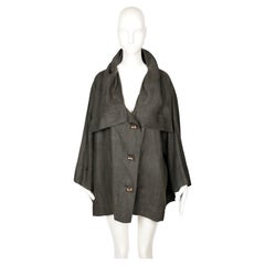 1989 ISSEY MIYAKE draped linen RUNWAY coat with unique button closure