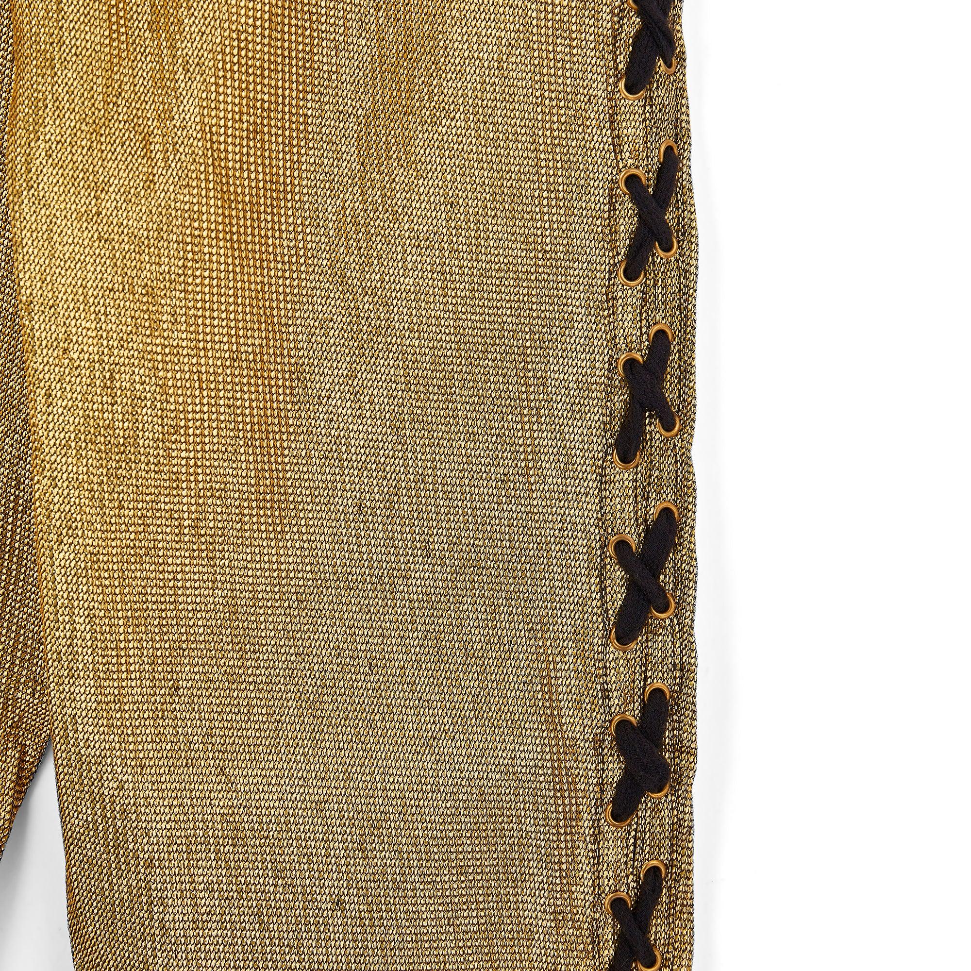 1989 Junior Gaultier Gold Lamé Lace-Up Trouser (Braun) im Angebot