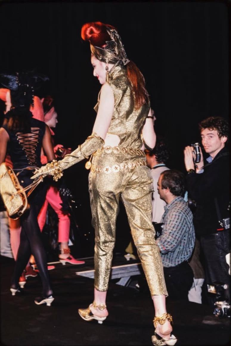 1989 Junior Gaultier Gold Lamé Lace-Up Trouser im Angebot 2