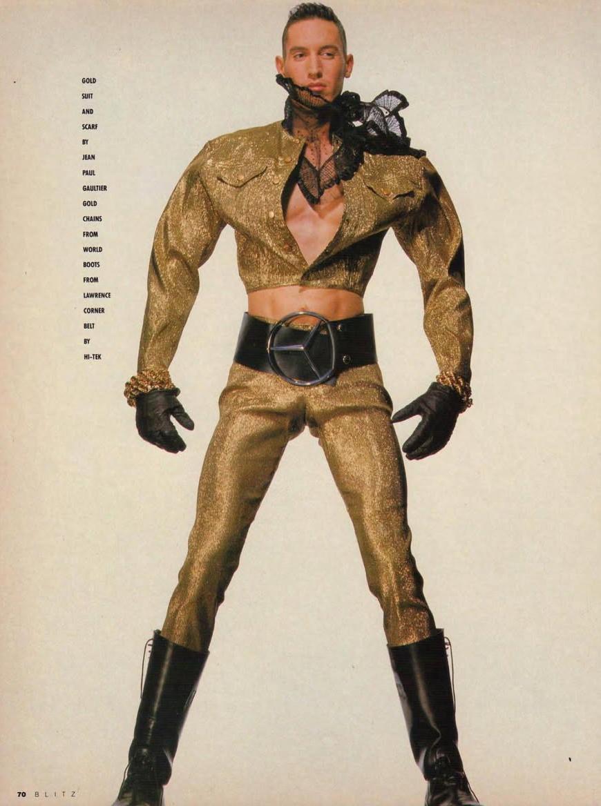 1989 Junior Gaultier Gold Lamé Lace-Up Trouser im Angebot 3